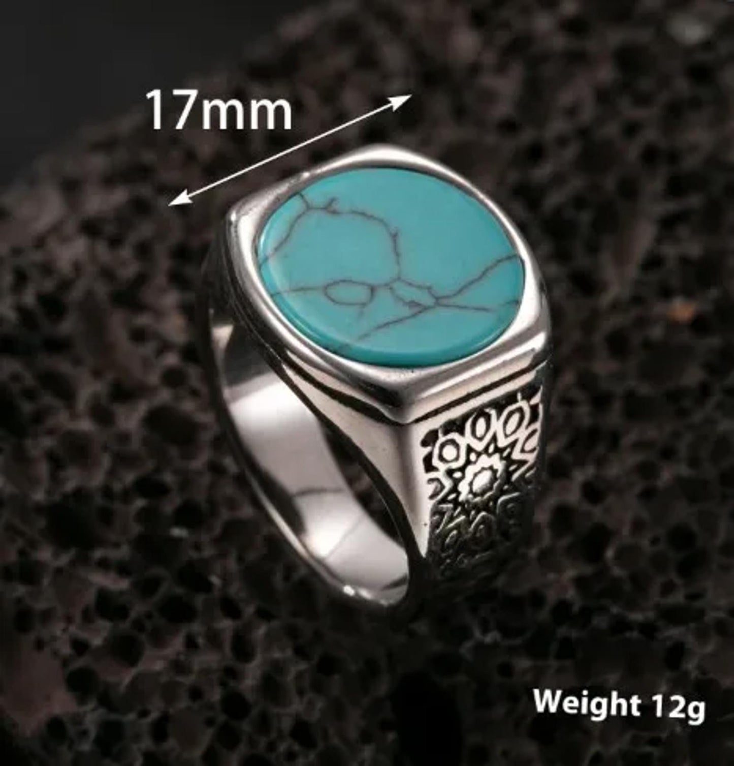 Round turquoise color sun - Ring - Silver - Size 10