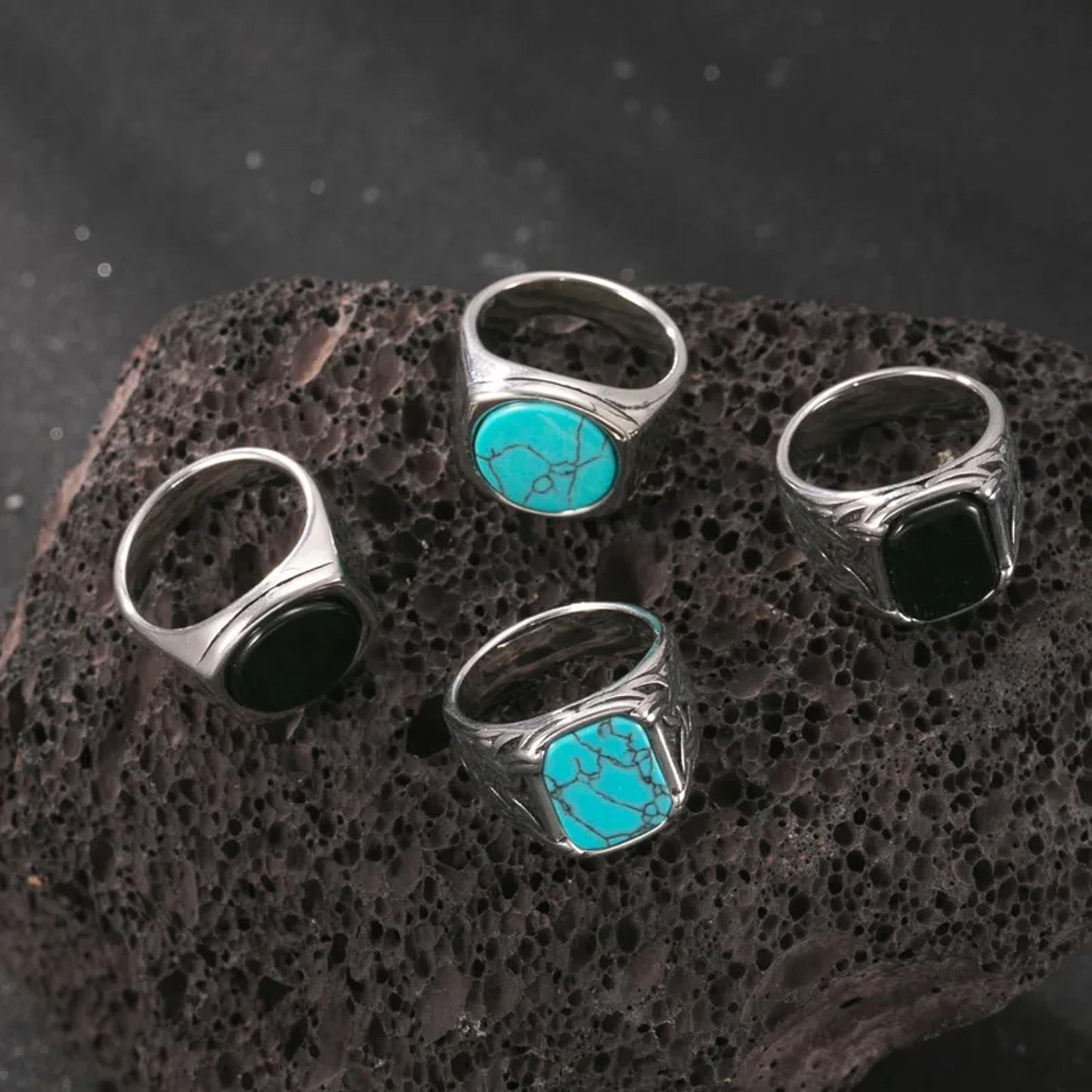 Round turquoise color sun - Ring - Silver - Size 10