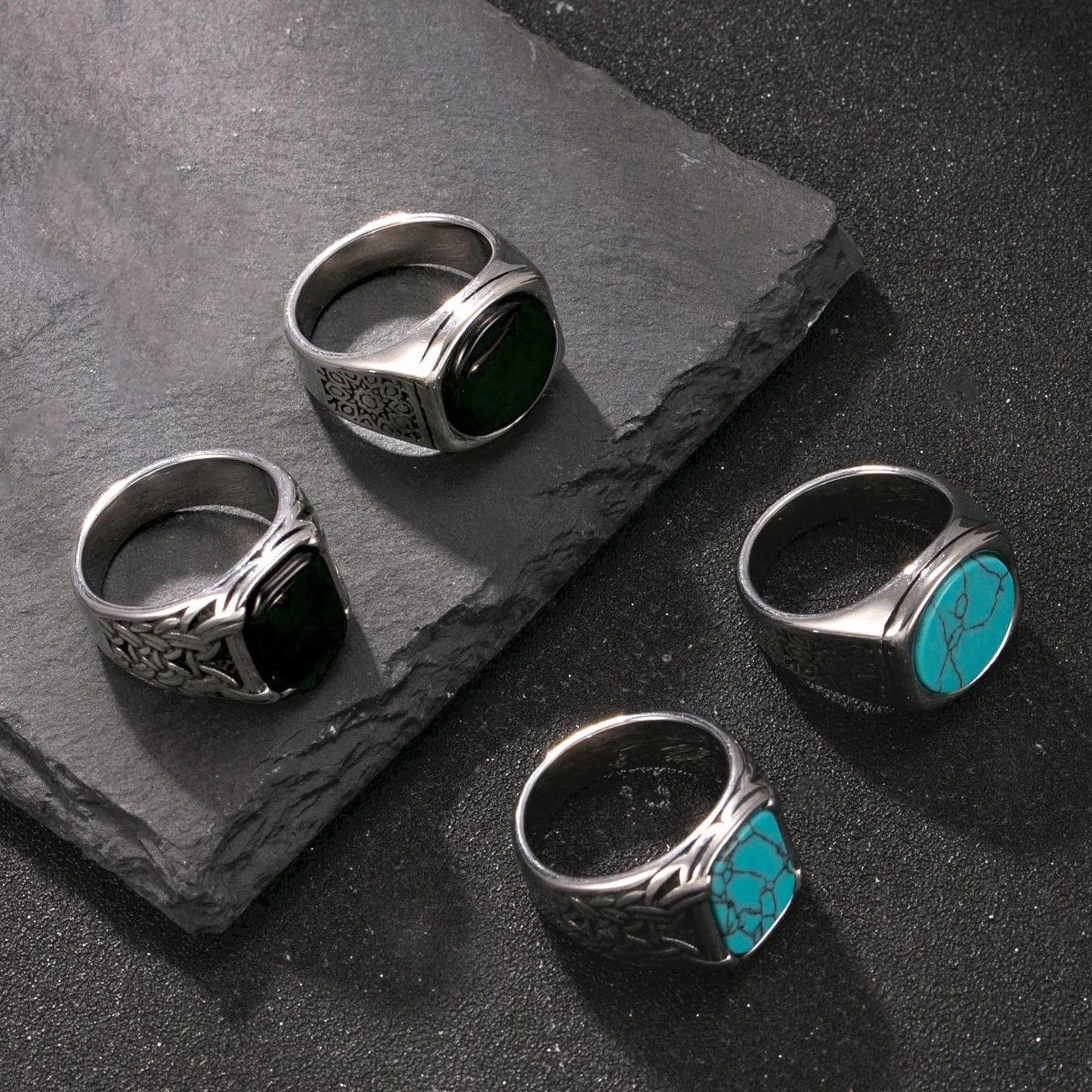 Round turquoise color sun - Ring - Silver - Size 10