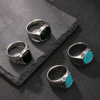 Round turquoise color sun - Ring - Silver - Size 10