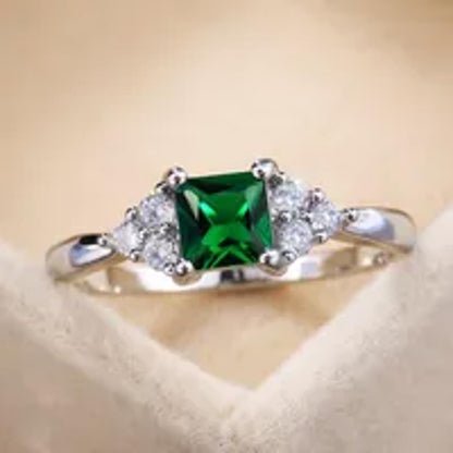 Petite green square accent - Ring - Silver - CZs - Size 6
