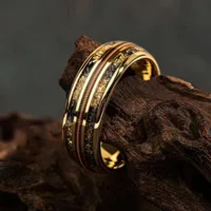 Gold and black luxury band - Ring - Gold - Size 8