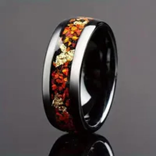 Tea leaf pattern - Ring - black stainless steel - Size 12