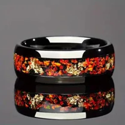Tea leaf pattern - Ring - black stainless steel - Size 12