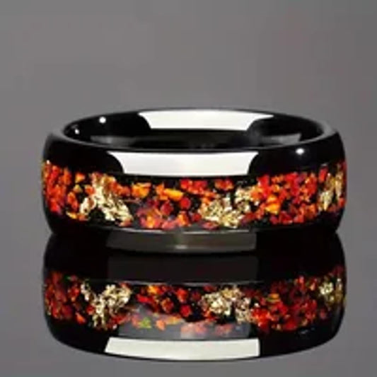 Tea leaf pattern - Ring - black stainless steel - Size 12