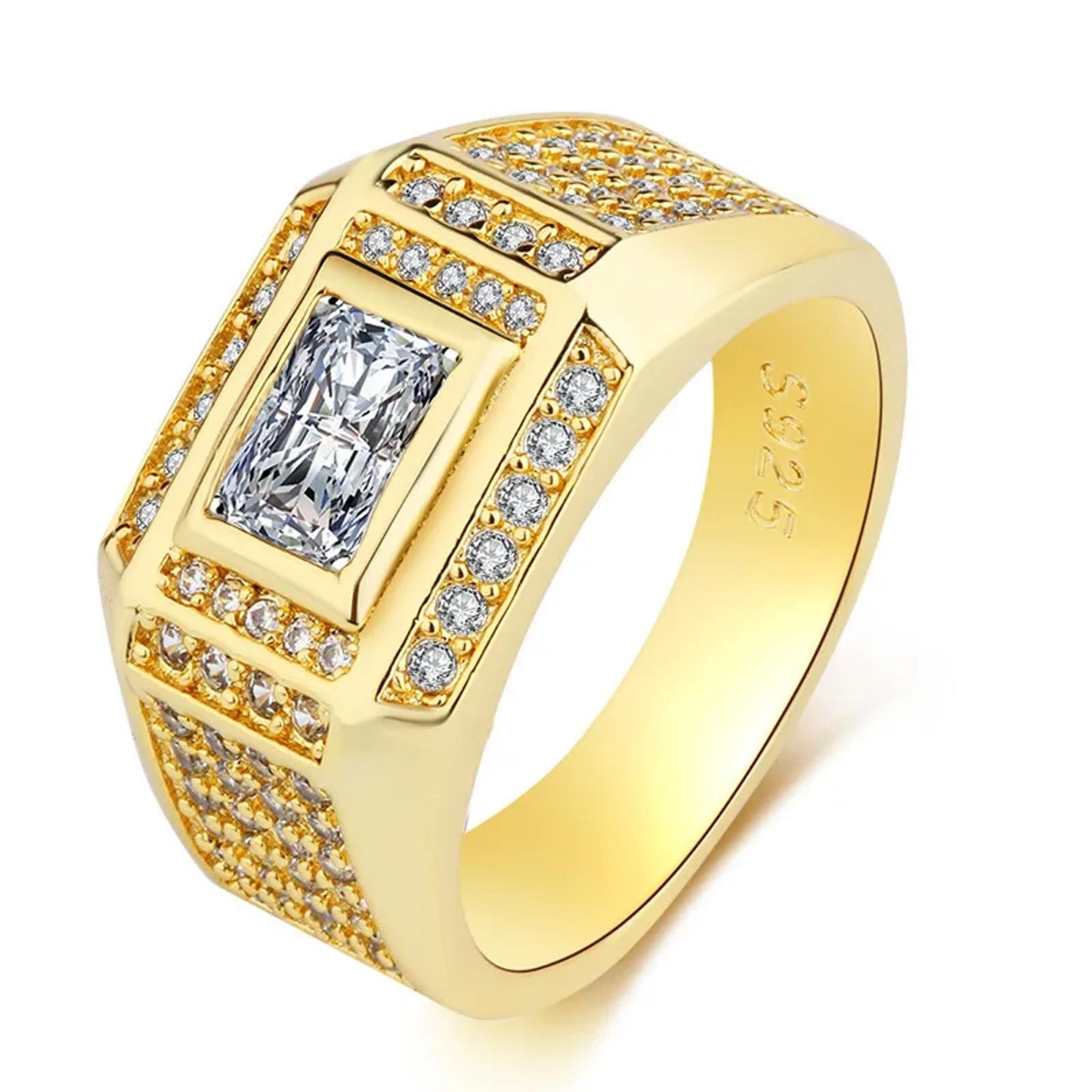 Bling rectangle - Ring - Gold - CZs - Size 10