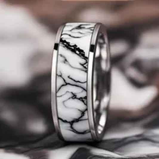 Black and white band - Ring - stainless steel - Size 9