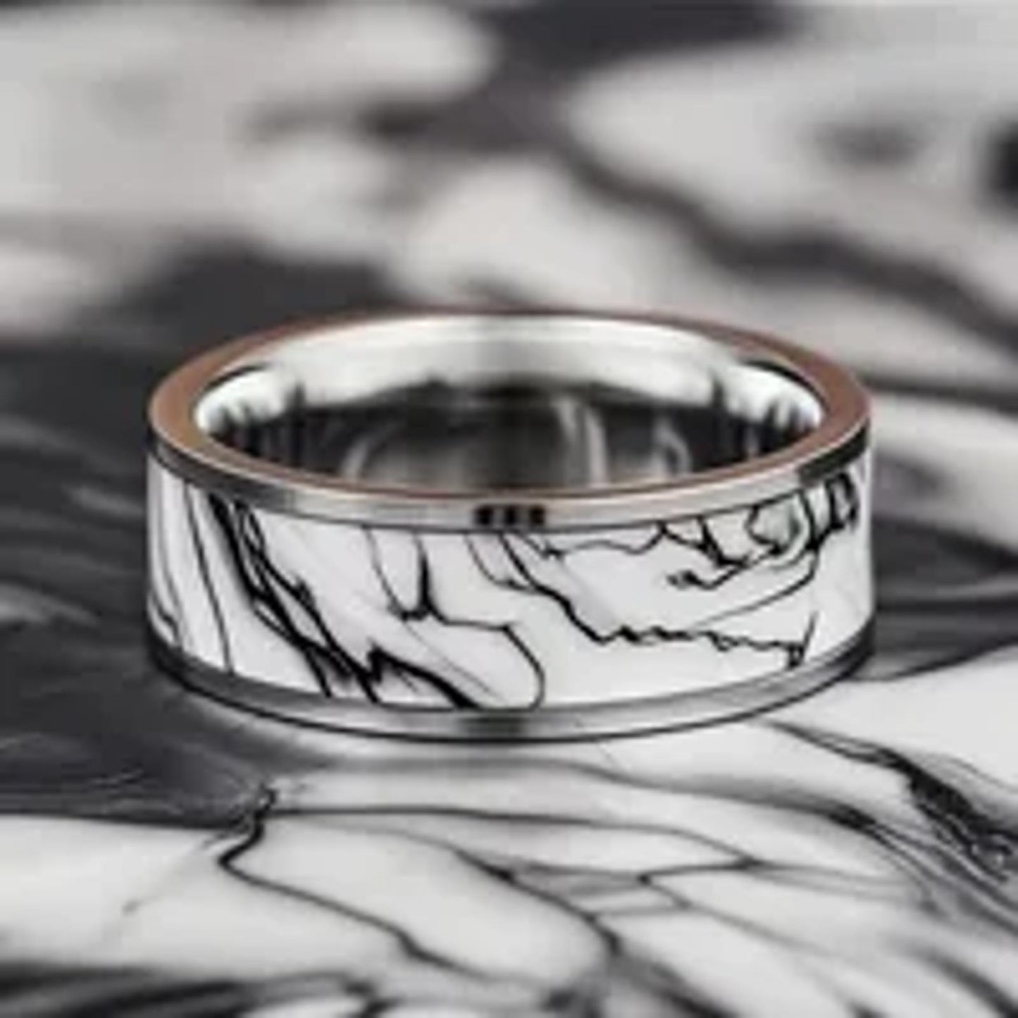 Black and white band - Ring - stainless steel - Size 9