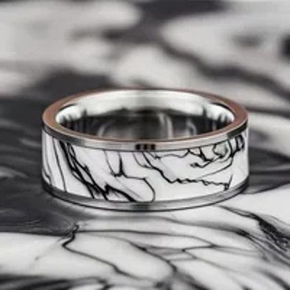 Black and white band - Ring - stainless steel - Size 9