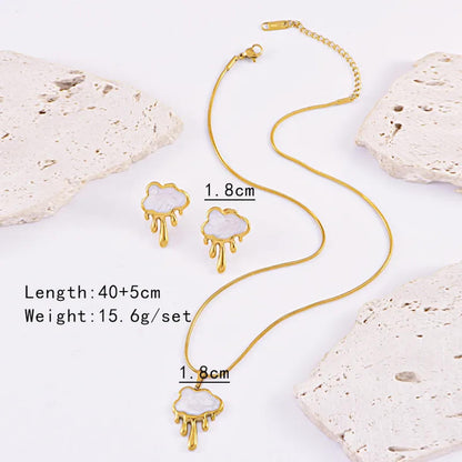 White drippy cloud - Necklace/Earring set - Gold - 18"