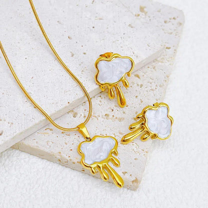 White drippy cloud - Necklace/Earring set - Gold - 18"