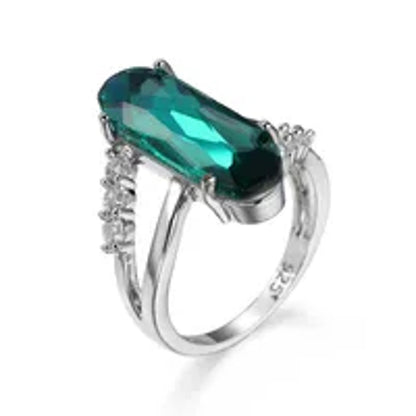Green long oval - Ring - Silver - CZs - Size 10