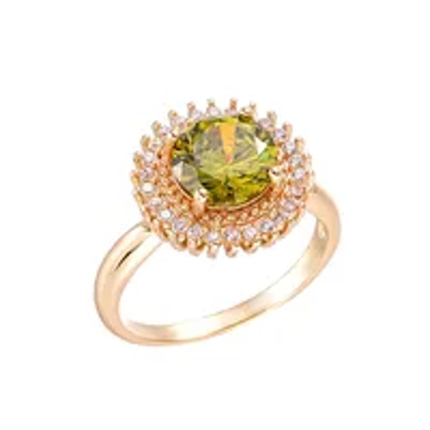 Olive green circle halo - Ring - Gold - CZs - Size 9