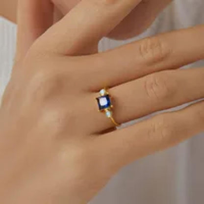 Blue and opal color - Ring - Gold - CZs - Size 6