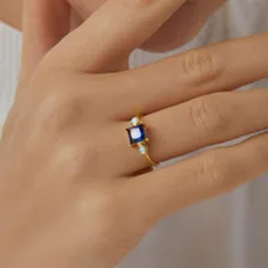Blue and opal color - Ring - Gold - CZs - Size 6