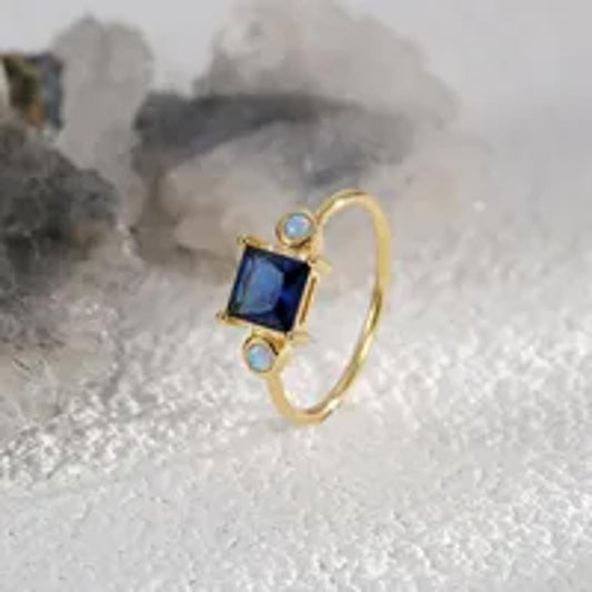 Blue and opal color - Ring - Gold - CZs - Size 8