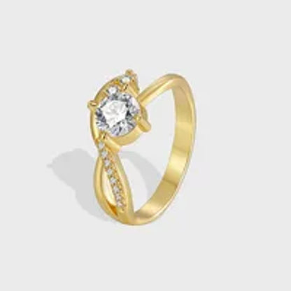 Round accent swirl - Ring - Gold - CZs - Size 6