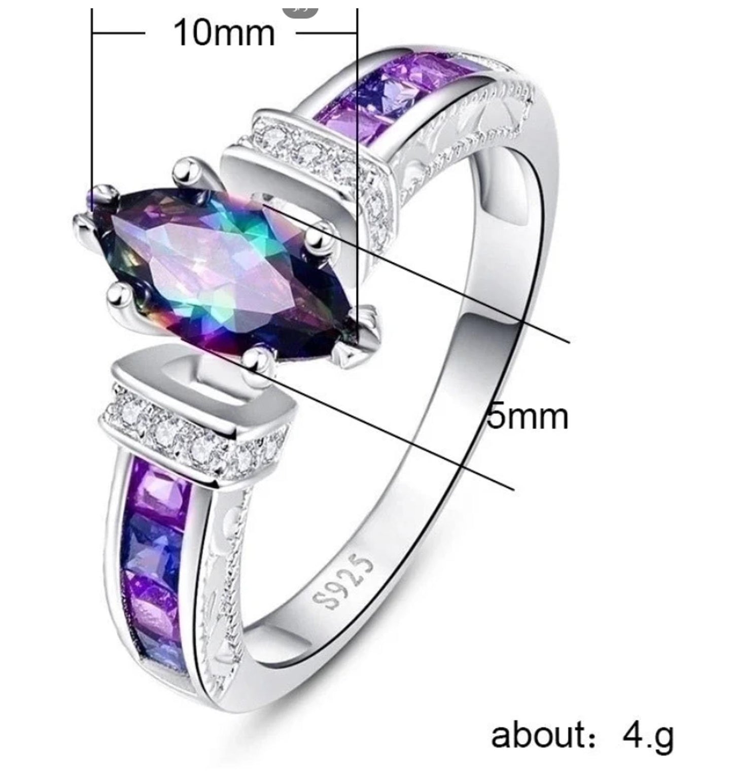 Rainbow marquise - Ring - Silver - CZs - Size 9
