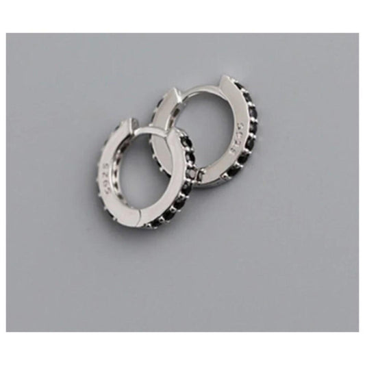 Black Huggies - silver - CZs - 1/2 inch