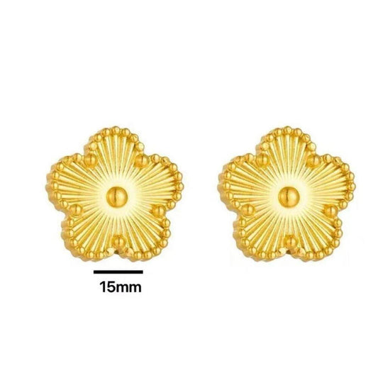 Flower design stud earrings - 18K gold plated - .75"