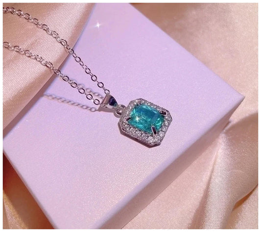 Radiant teal - Necklace - Silver - CZs - 20"