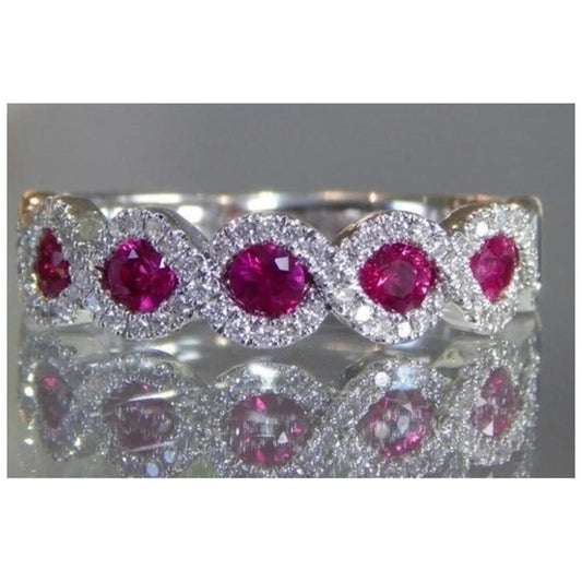 Red infinity water wave ring - silver - CZs - size 7.