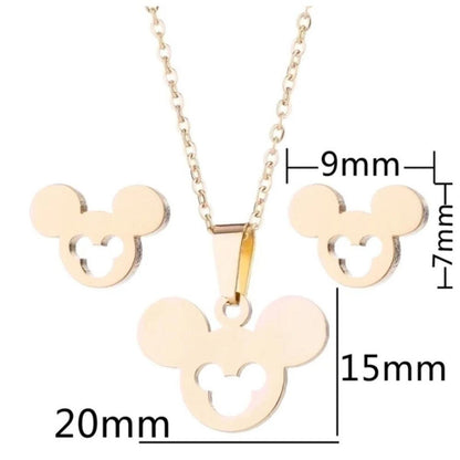 Mouse Set - Gold - 16-18" Necklace & Earrings