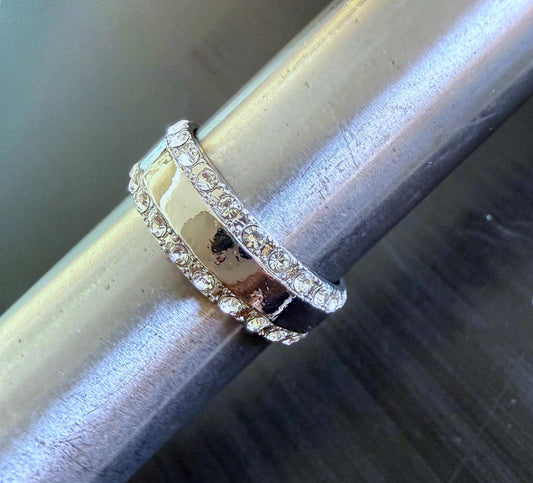 Bling edge band - Ring - Silver - CZs - Size 8
