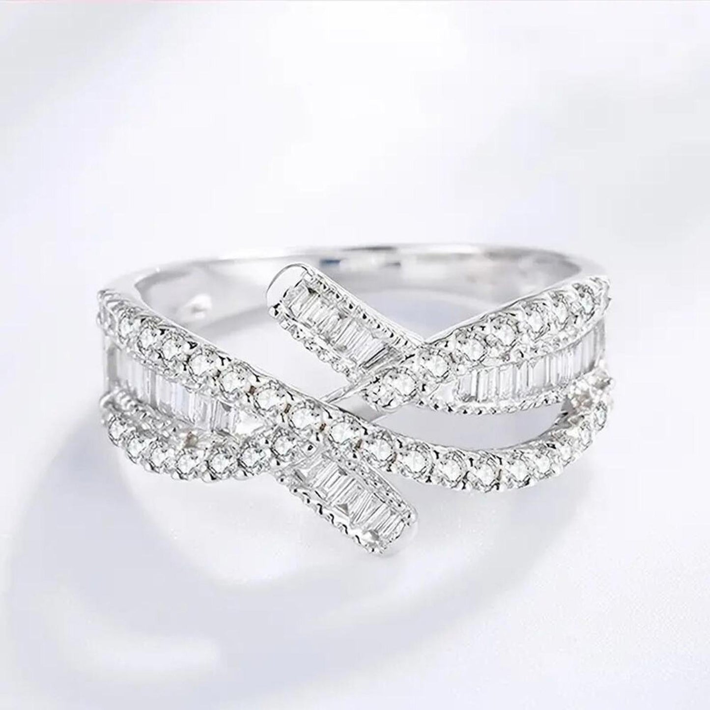 Bypass band RING - Silver - CZs - size 7