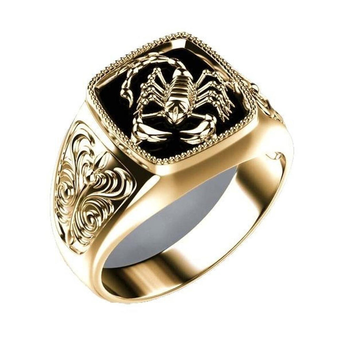 Black enamel scorpion RING - Gold - size 9