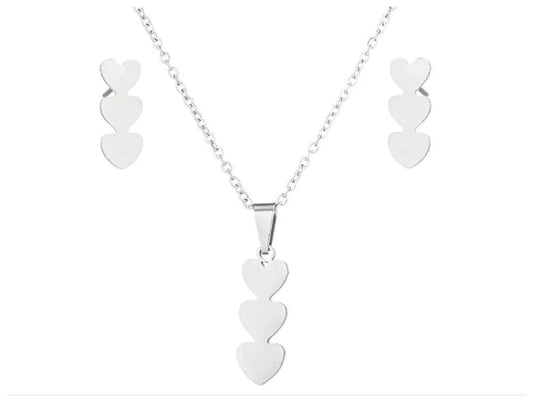 Heart tower - Necklace/Earring set - Stainless Steel - 18"