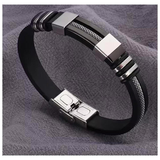 Black and silicone bracelet - stainless steel - 8 1/2"