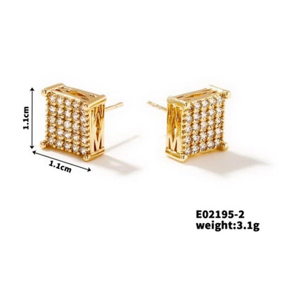 Square Studs - 18K Gold plated - CZs - 1.2cm