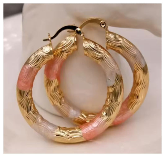 Tricolor hoop - Earrings - Gold - 1"