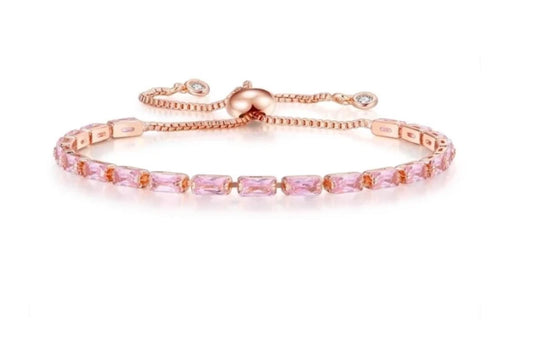 Pink baguette tennis - Bracelet - Rose Gold - CZs - adjustable
