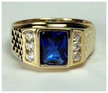 Blue square with accents - Ring - Gold - CZs - Size 13