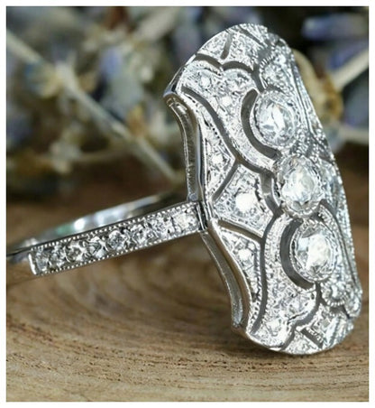Antique Art Deco style - Ring - Silver - CZs - Size 6