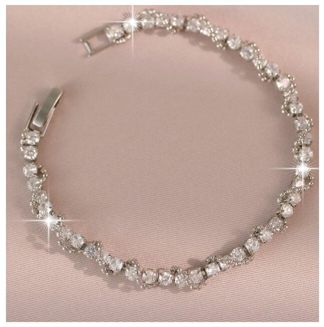 Twirled sparkle - Bracelet - Silver - CZs - 7"
