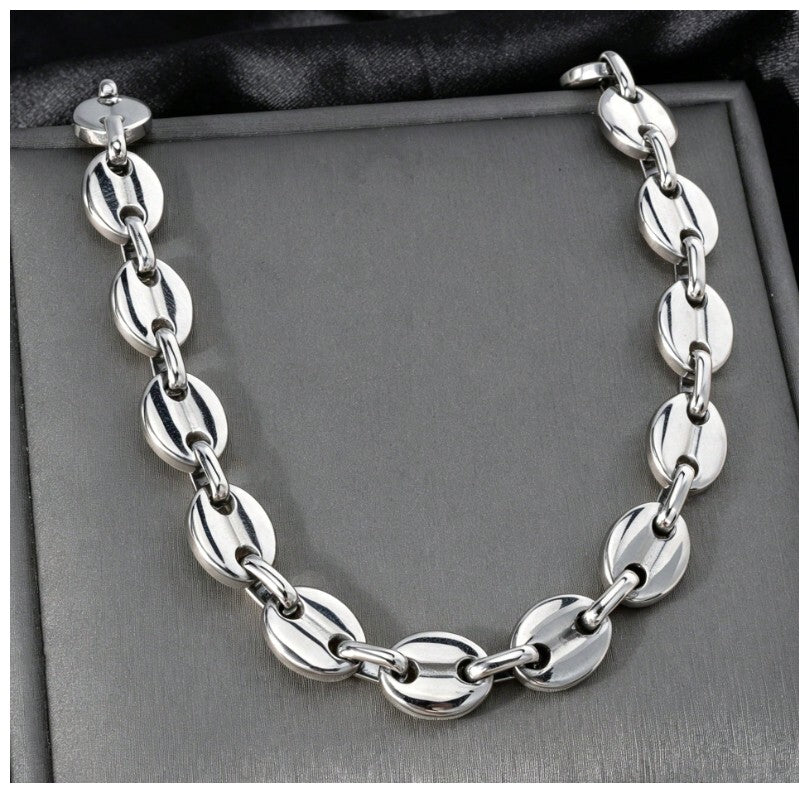 Coffee bean link chain - Necklace - Stainless Steel - 24"