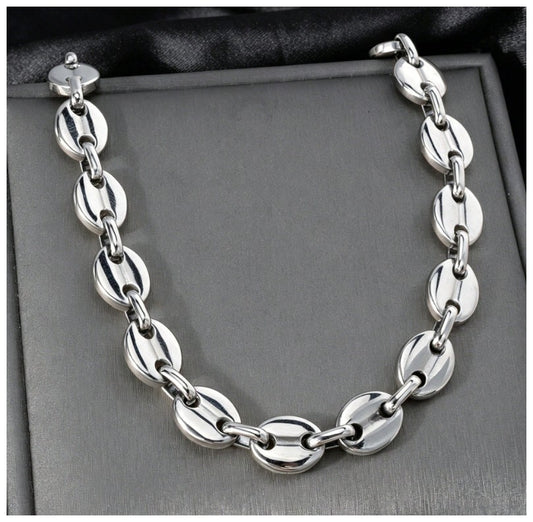 Coffee bean link chain - Necklace - Stainless Steel - 24"