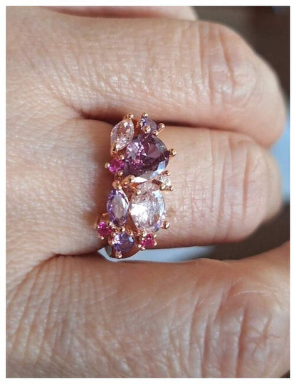 Multicolor pink and purple - Ring - Rose Gold - CZs - Size 8