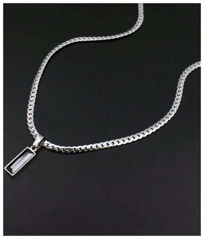Black rectangle flat chain - Necklace - Silver - 20"
