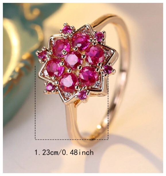 Fuschia Sunflower - Ring - Rose Gold - CZs - Size 7