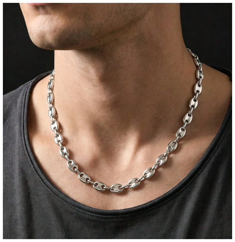 Coffee bean link chain - Necklace - Stainless Steel - 24"