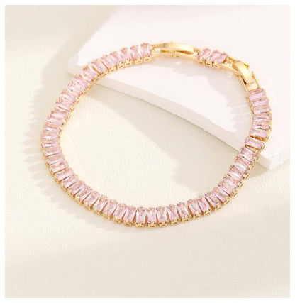 Pink baguette tennis - Bracelet - Gold - CZs - 7-8.5"