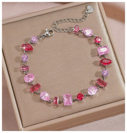 Pink multi stone - Bracelet - Silver - CZs - 7-9"