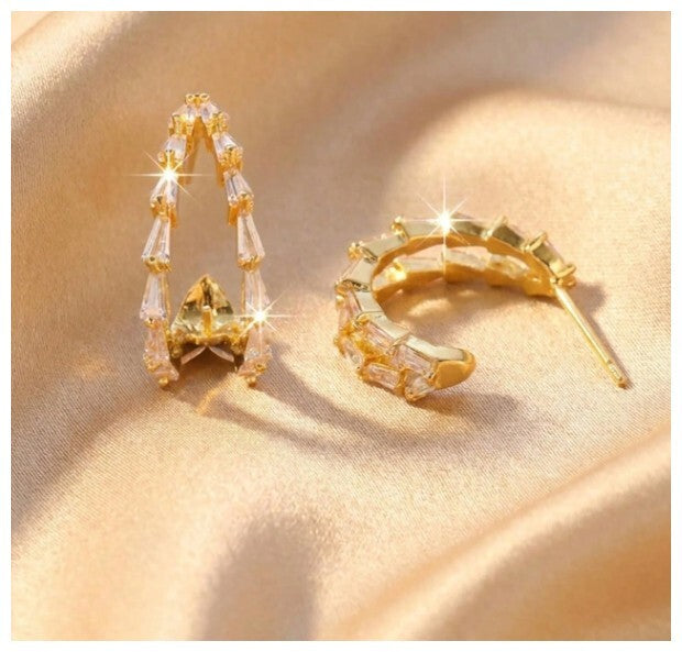 Open center baguette - Earrings - Gold - CZs - 1"