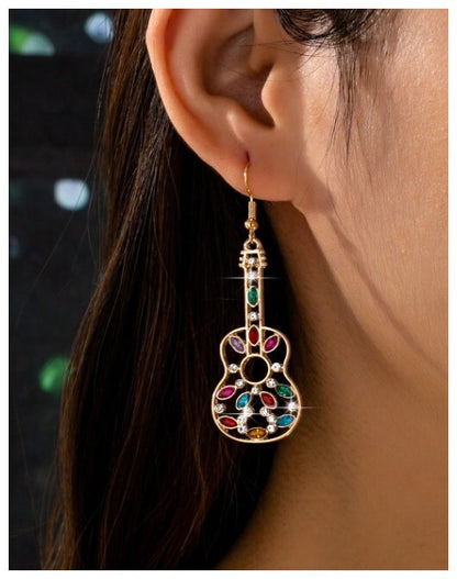 Multicolor marquise guitar - Earrings - Gold - CZs - 2.5"
