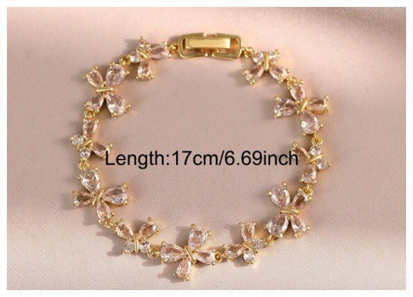 Teardrop bow - Bracelet - Gold - CZs - 7"