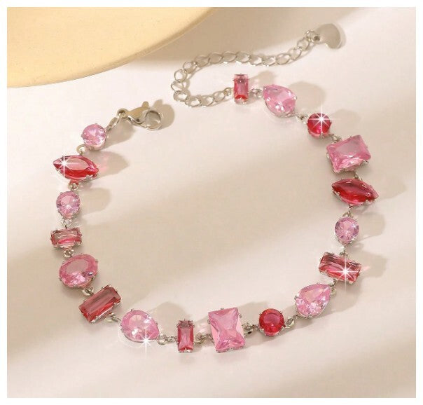 Pink multi stone - Bracelet - Silver - CZs - 7-9"